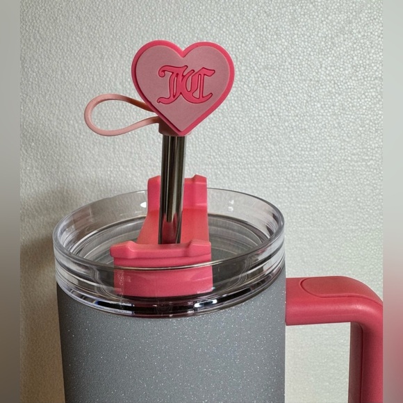 Juicy Couture Sparkly Glitter Gray & Hot Pink Tumbler with Straw Topper 40oz - Picture 4 of 5